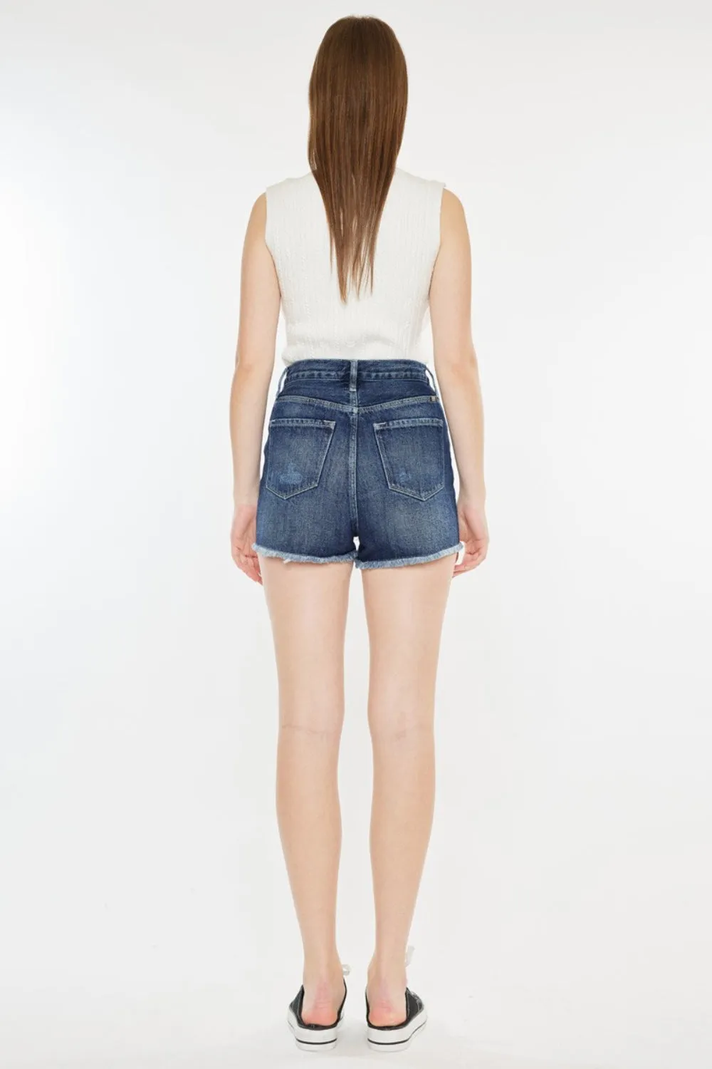 Kancan Raw Hem Button Fly Denim Shorts