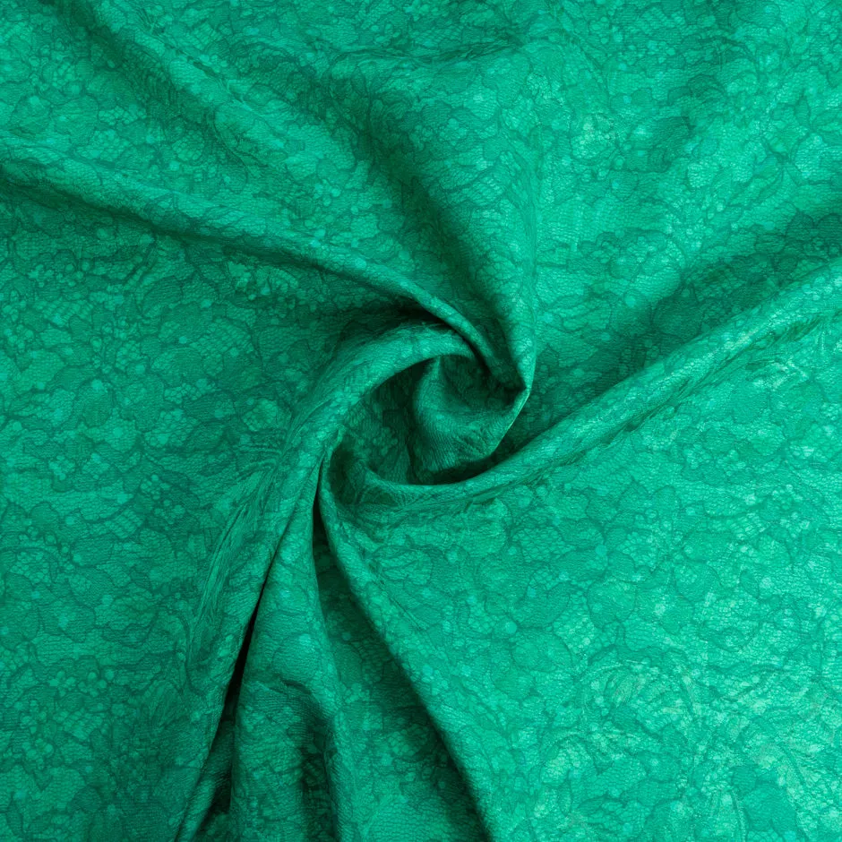 Lace Printed Green Silk & Cotton Blend Cloqué