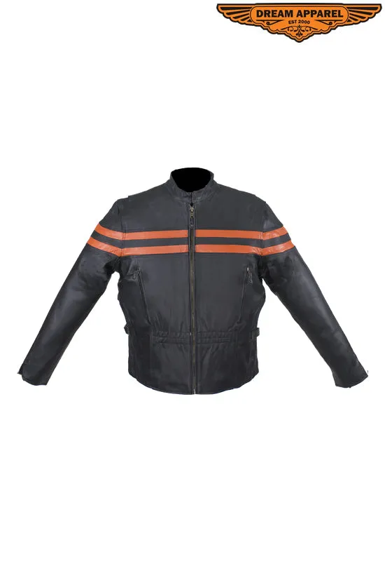 Leather Jacket For Women With Orange Stripes