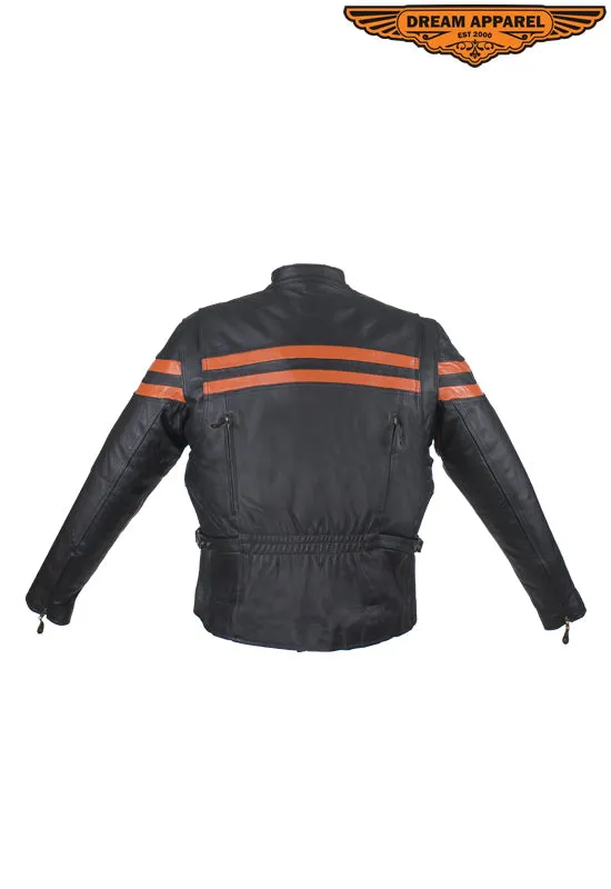 Leather Jacket For Women With Orange Stripes