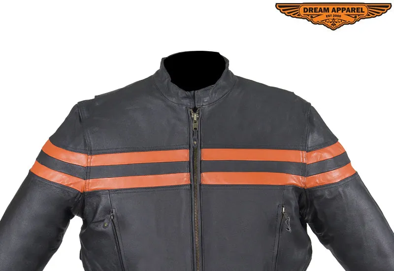 Leather Jacket For Women With Orange Stripes