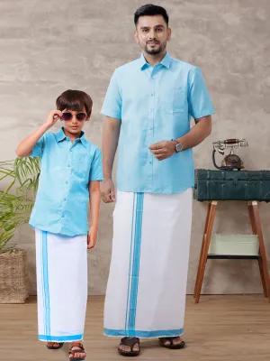 Like Father Like Son Half Sleeves Combo Set Blue