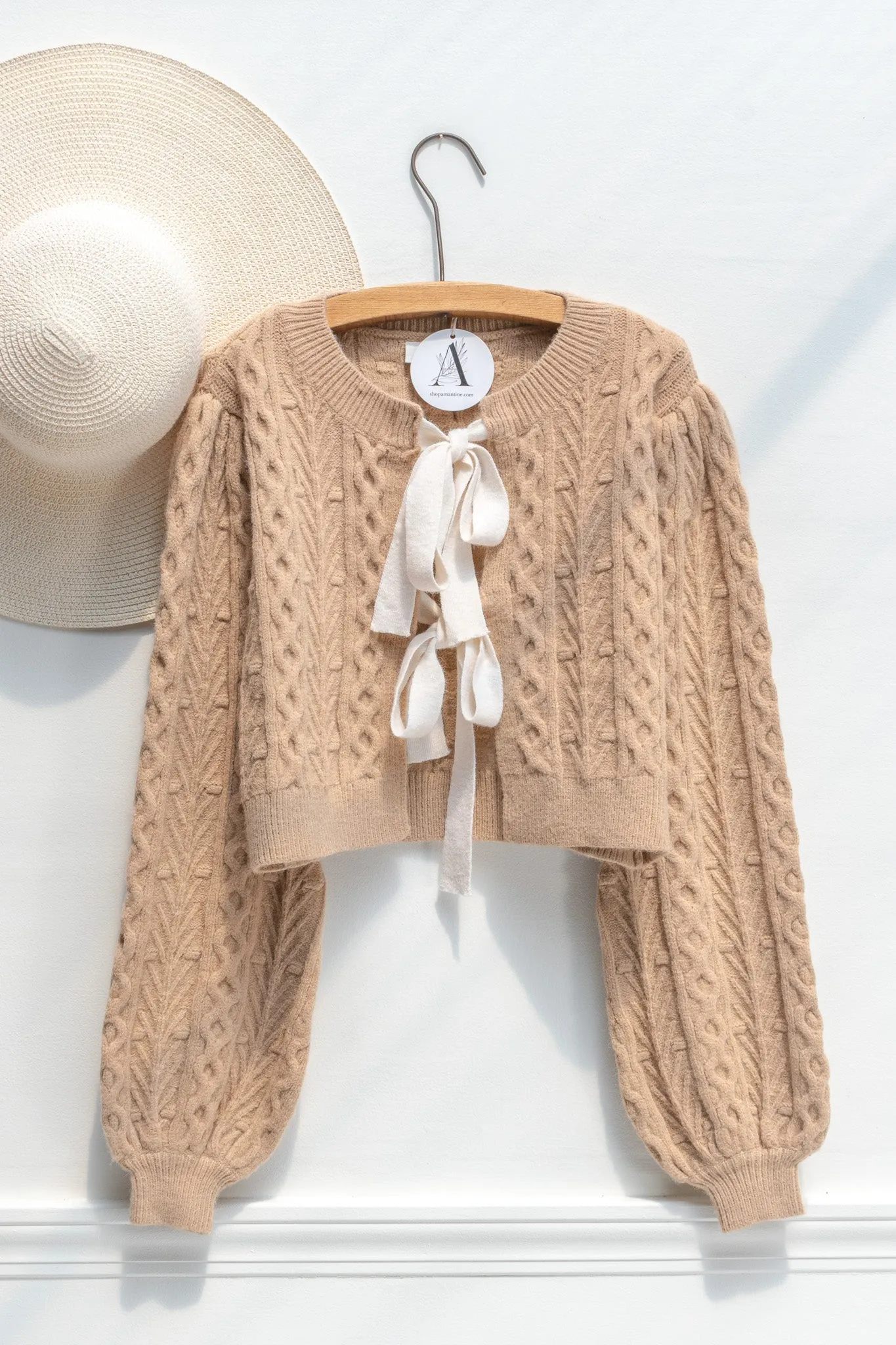 Lydia Cable Knit Cardigan - Light Brown