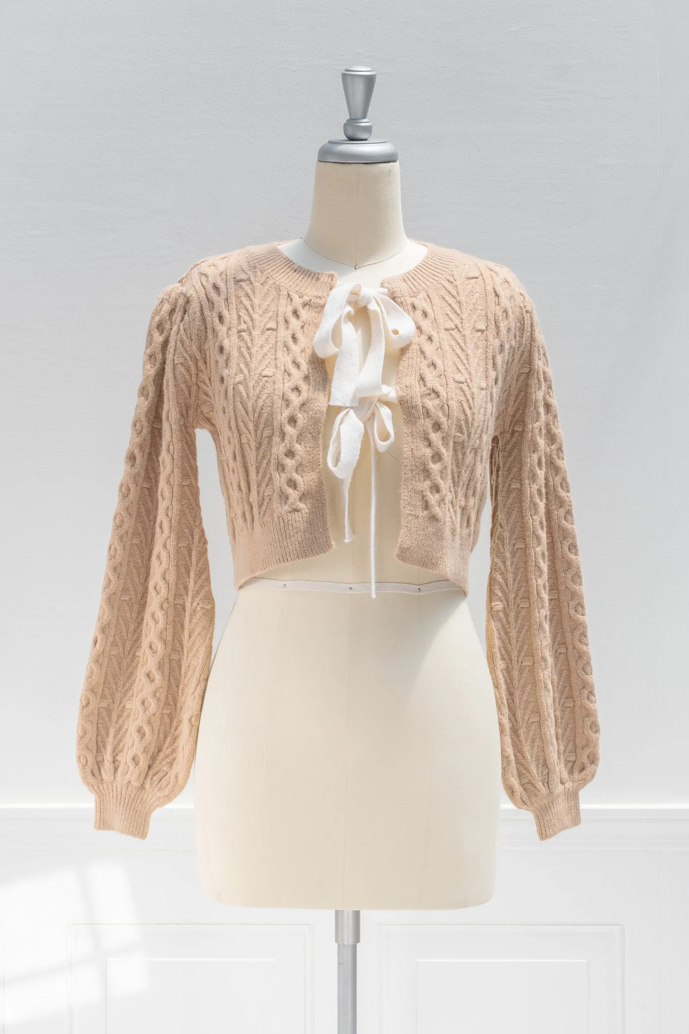 Lydia Cable Knit Cardigan - Light Brown