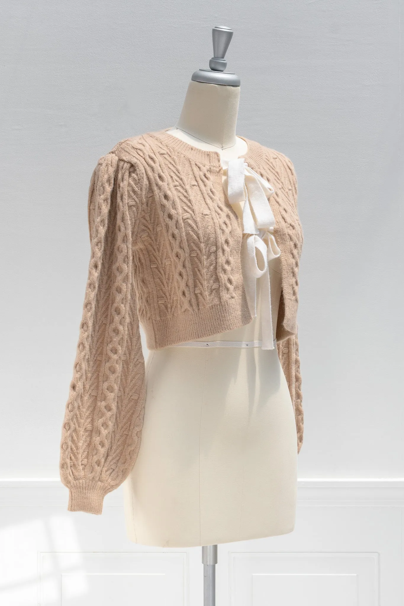 Lydia Cable Knit Cardigan - Light Brown