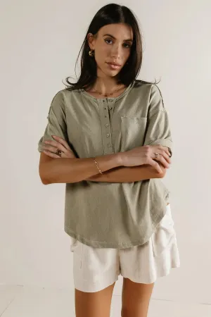 Mazzy Henley Knit Top in Sage - FINAL SALE