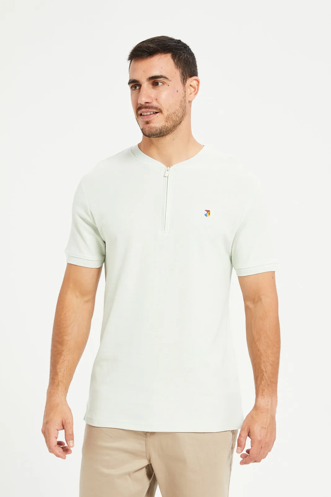 Men Mint Henley Polo Shirt