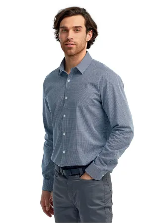 Men's Microcheck Long Sleeve Cotton Shirt (Navy / White)