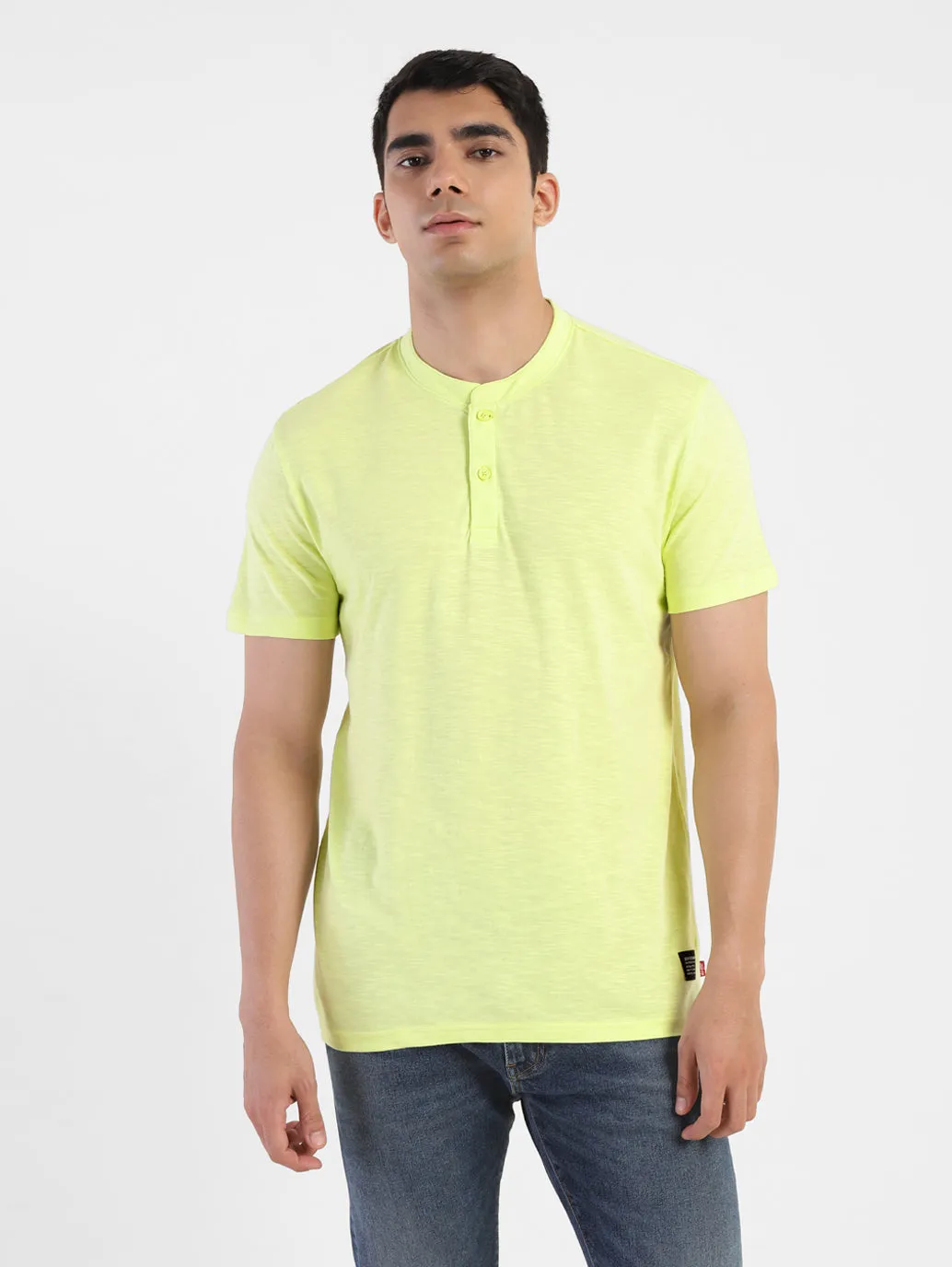 Men's Self Design Henley T-shirt Yellow