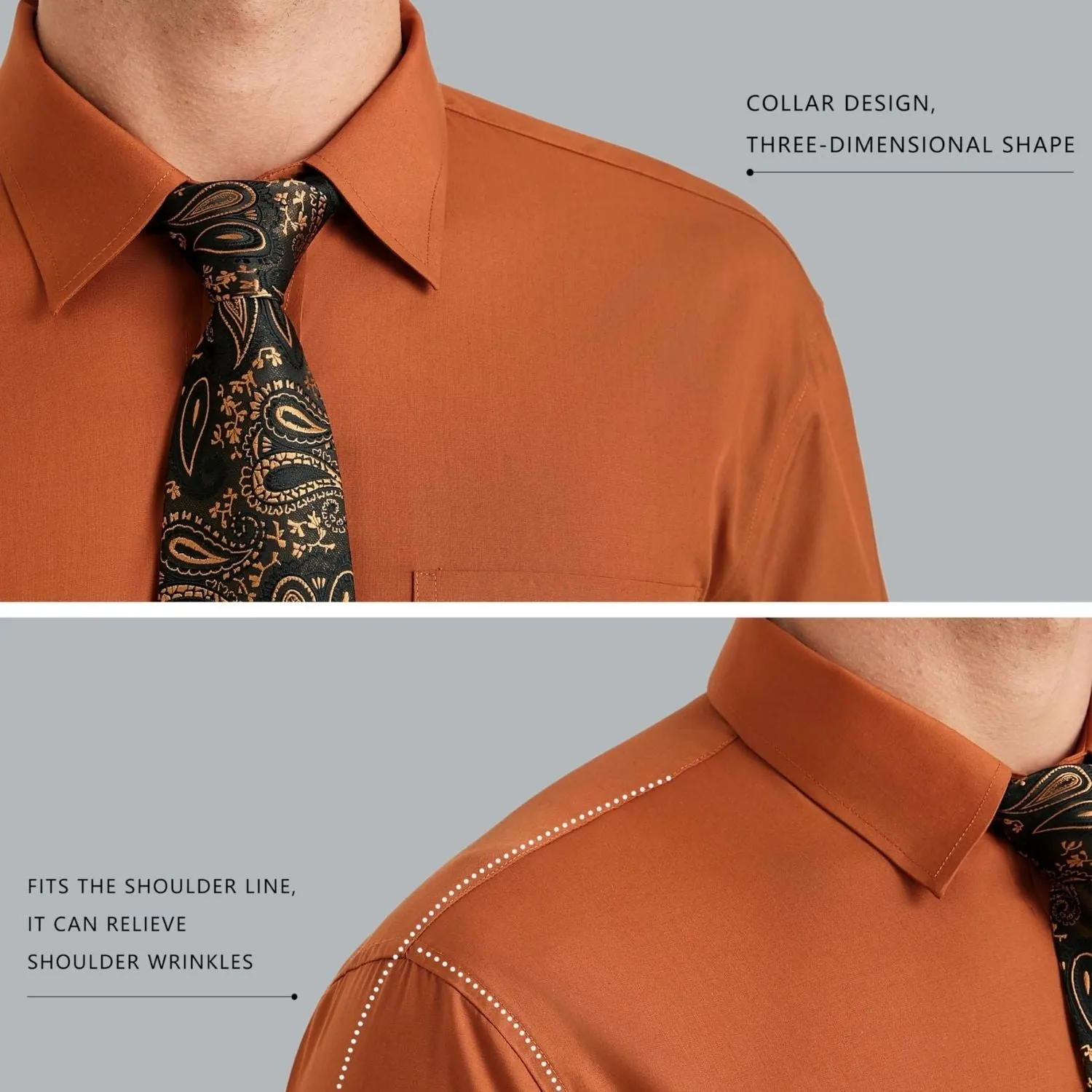 Men's Shirt with Tie Handkerchief Set - BROWN/BLACK TIE