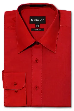 Men's Slim Fit Solid Color Dress Shirt (Red)