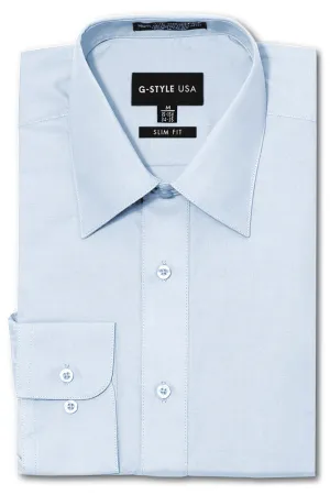 Men's Slim Fit Solid Color Dress Shirt (Sky Blue)