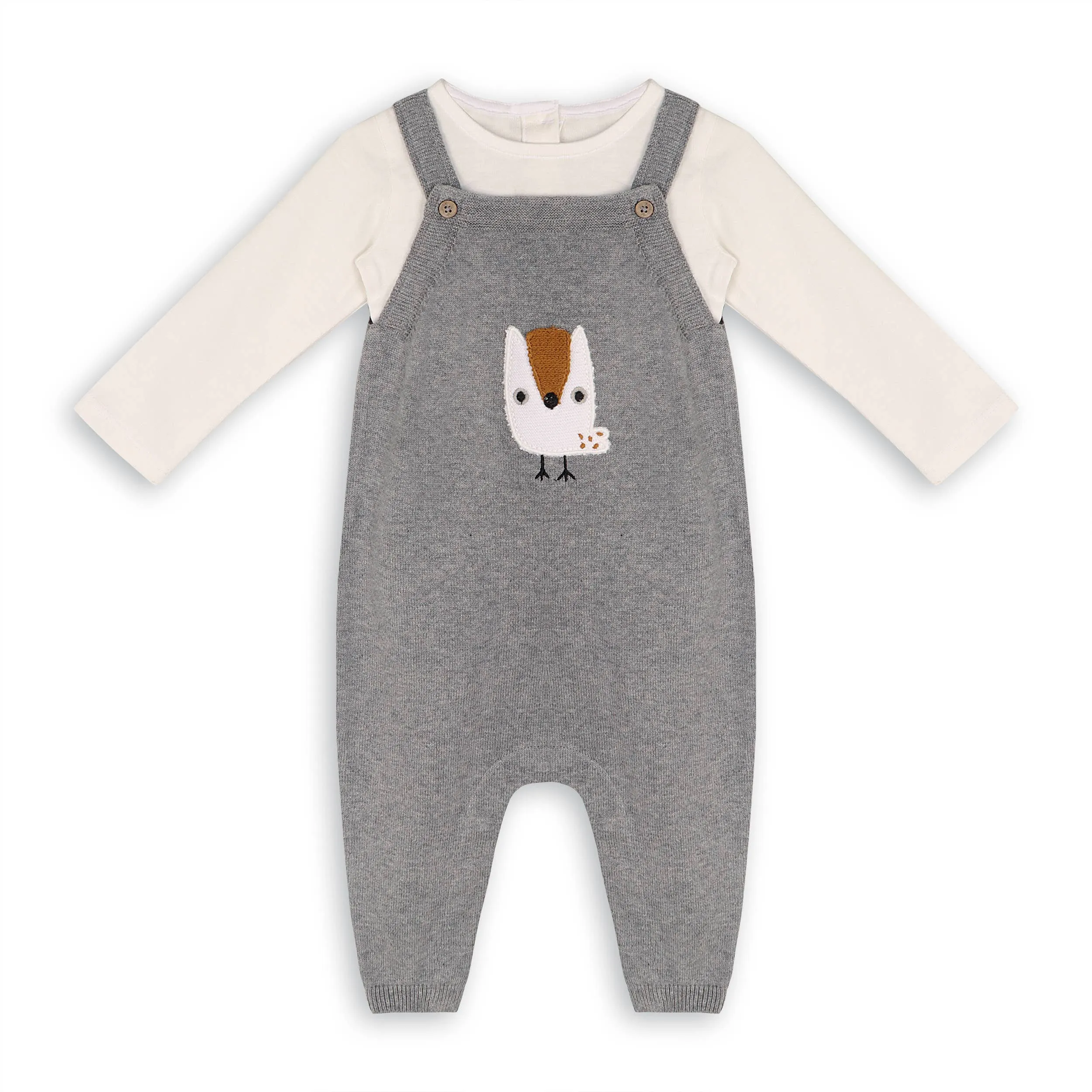 Owl Applique Sweater Knit Baby Overall & Bodysuit