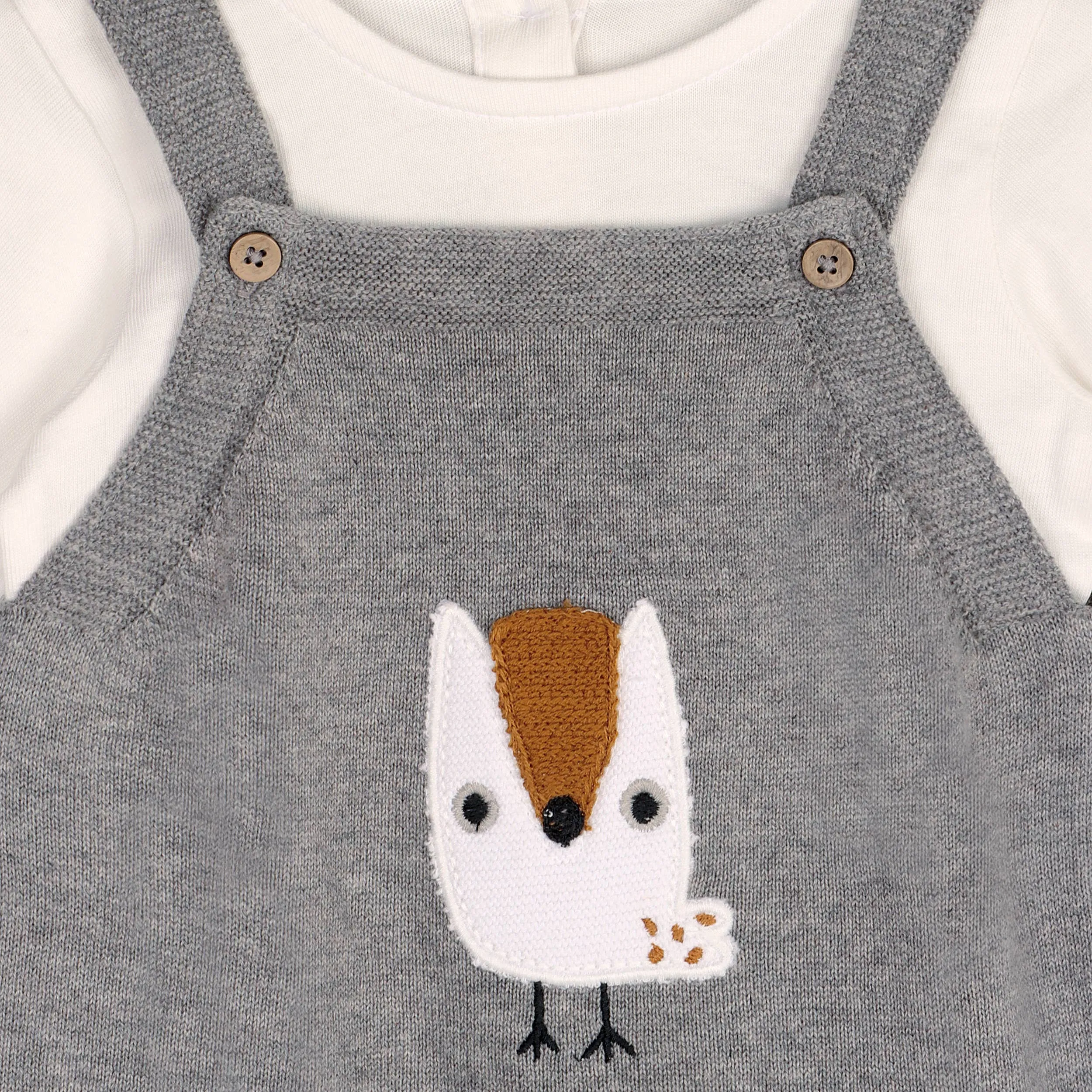 Owl Applique Sweater Knit Baby Overall & Bodysuit