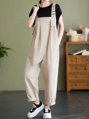 Plain Cotton Overalls High Waist Women's Dungaree