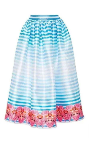 Pleated Print A-Line Skirt