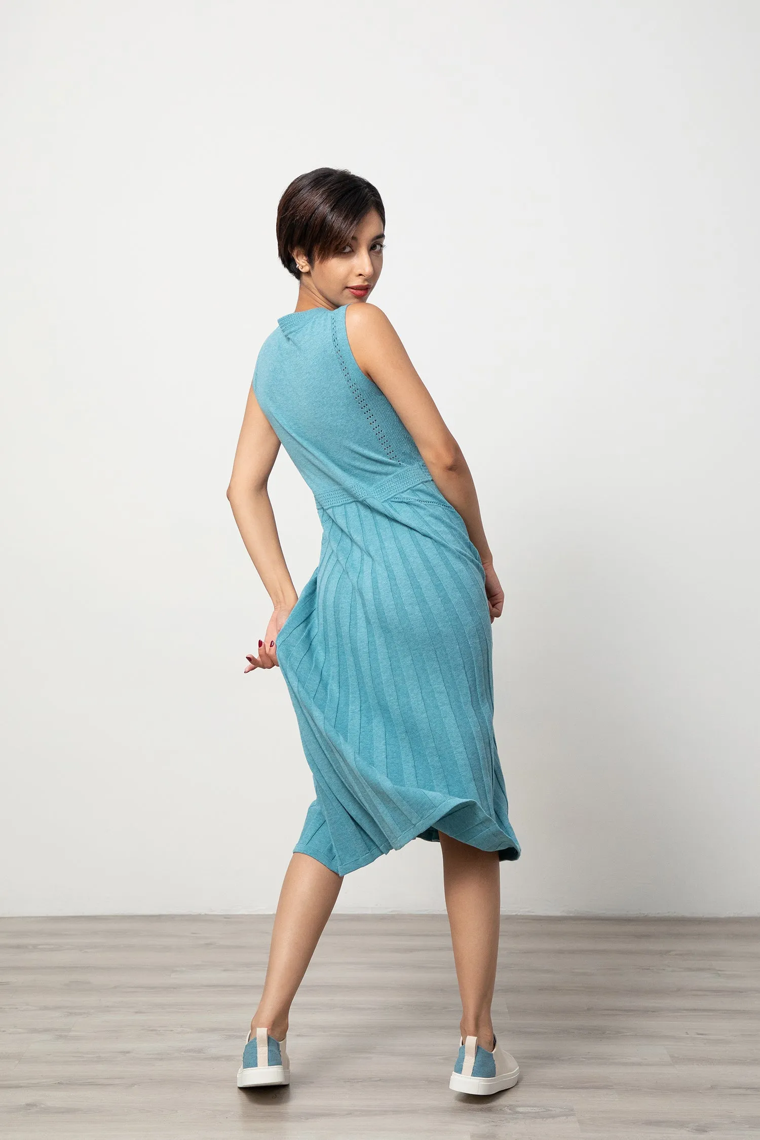 Pointelle Midi Dress - Teal