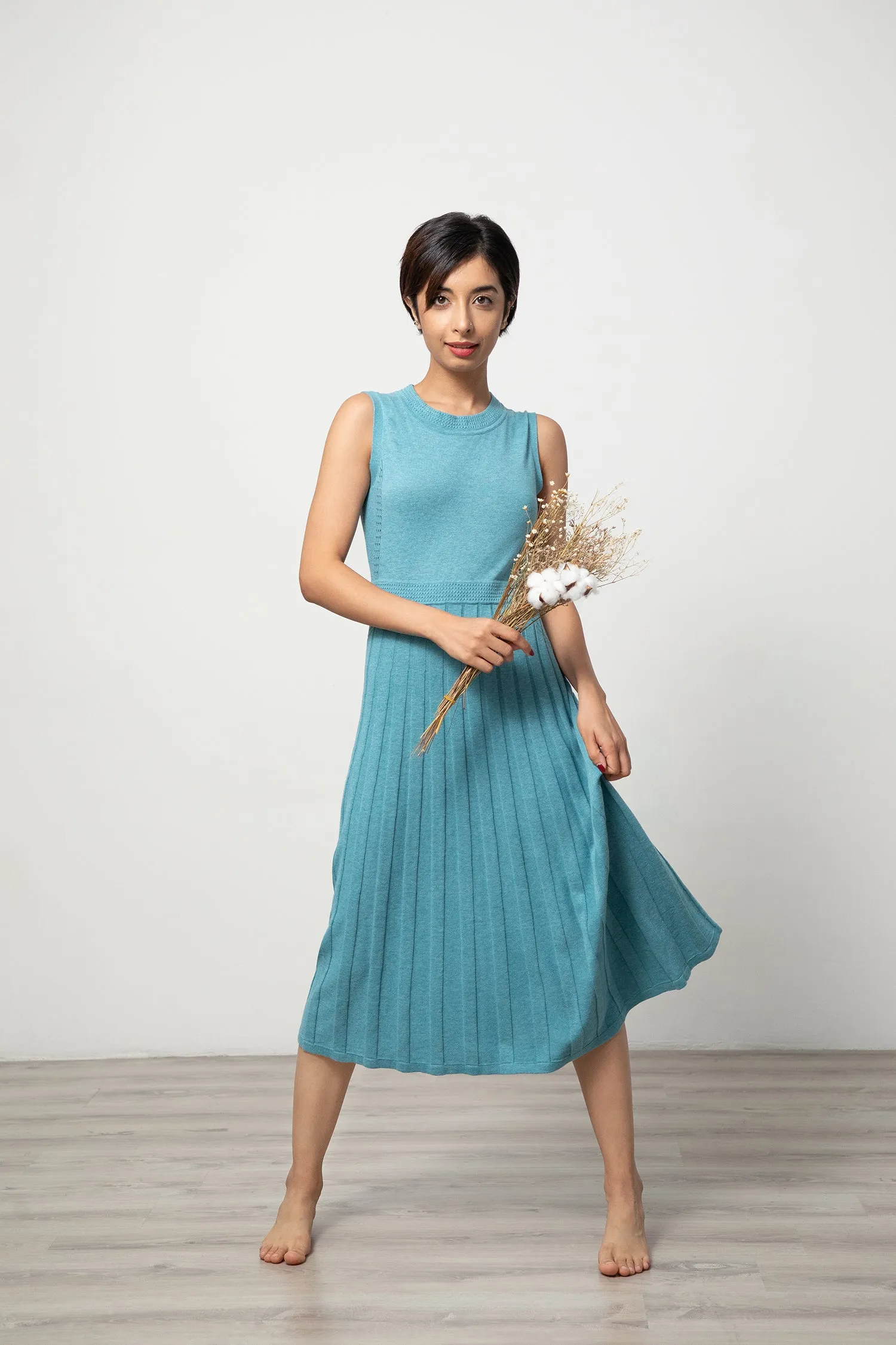 Pointelle Midi Dress - Teal