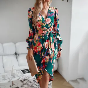 Printed Elegant V-neck Dress.