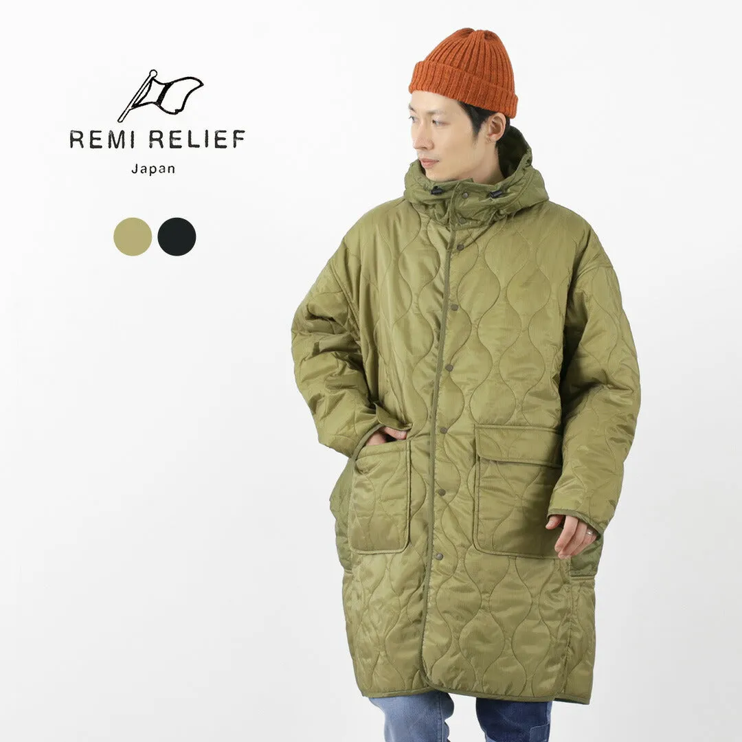 REMI RELIEF / Nylon Rip Gourd Quilted Coat Hoodie