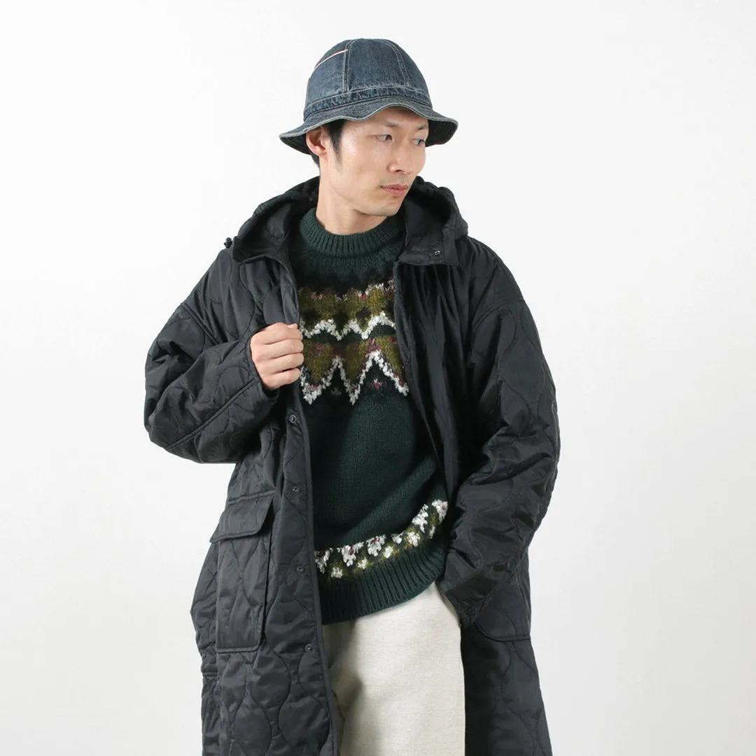 REMI RELIEF / Nylon Rip Gourd Quilted Coat Hoodie