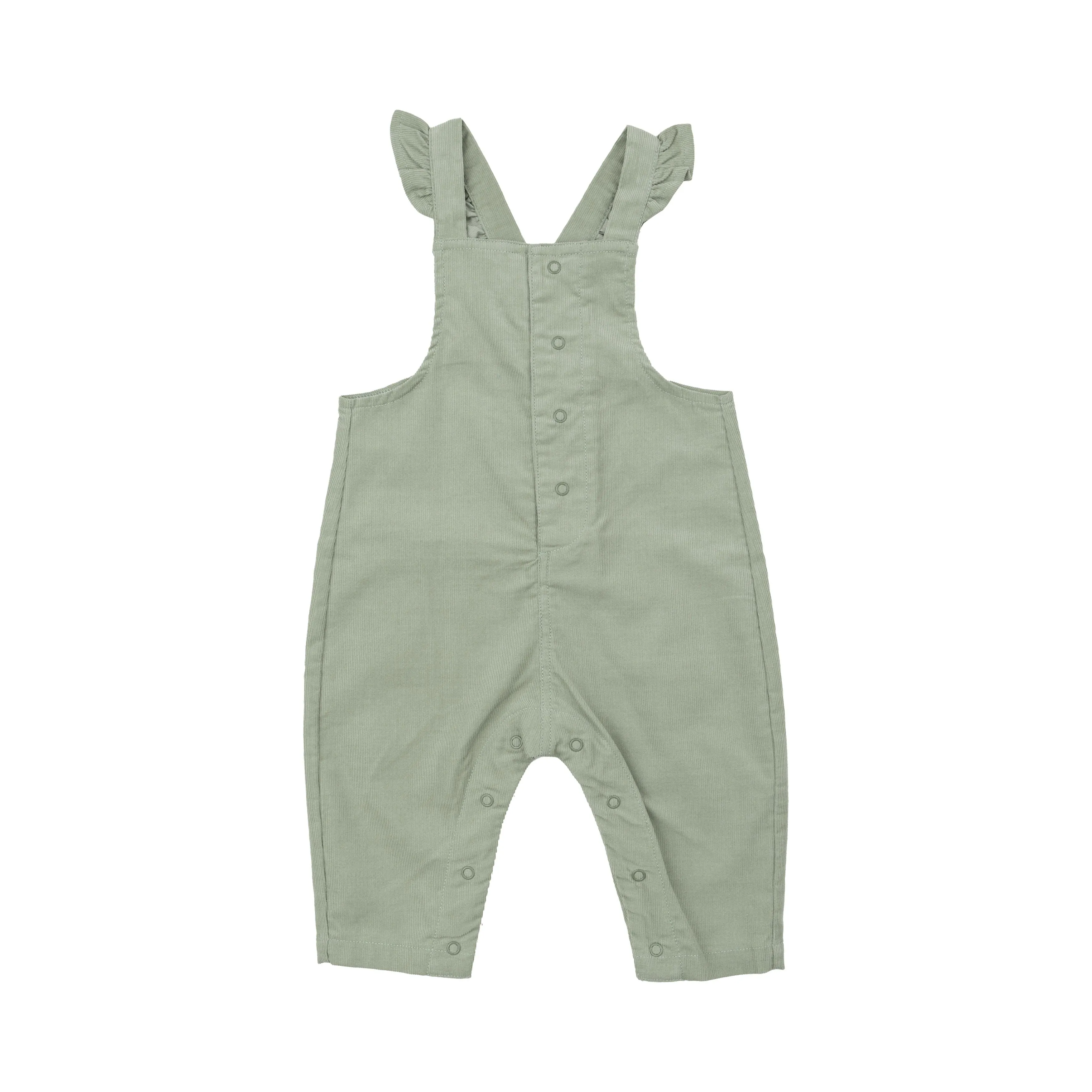 Ruffle Overalls - Cord Desert Sage