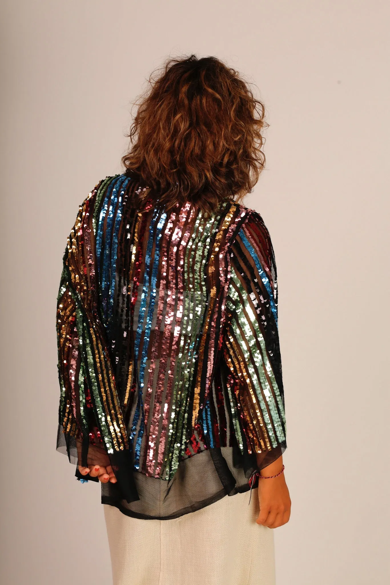 SEQUIN EMBROIDERED CHIFFON SILK SHORT KIMONO