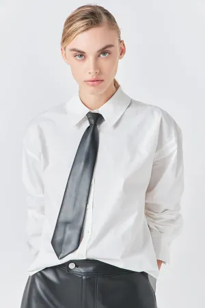 Shirt with Faux Leather Necktie