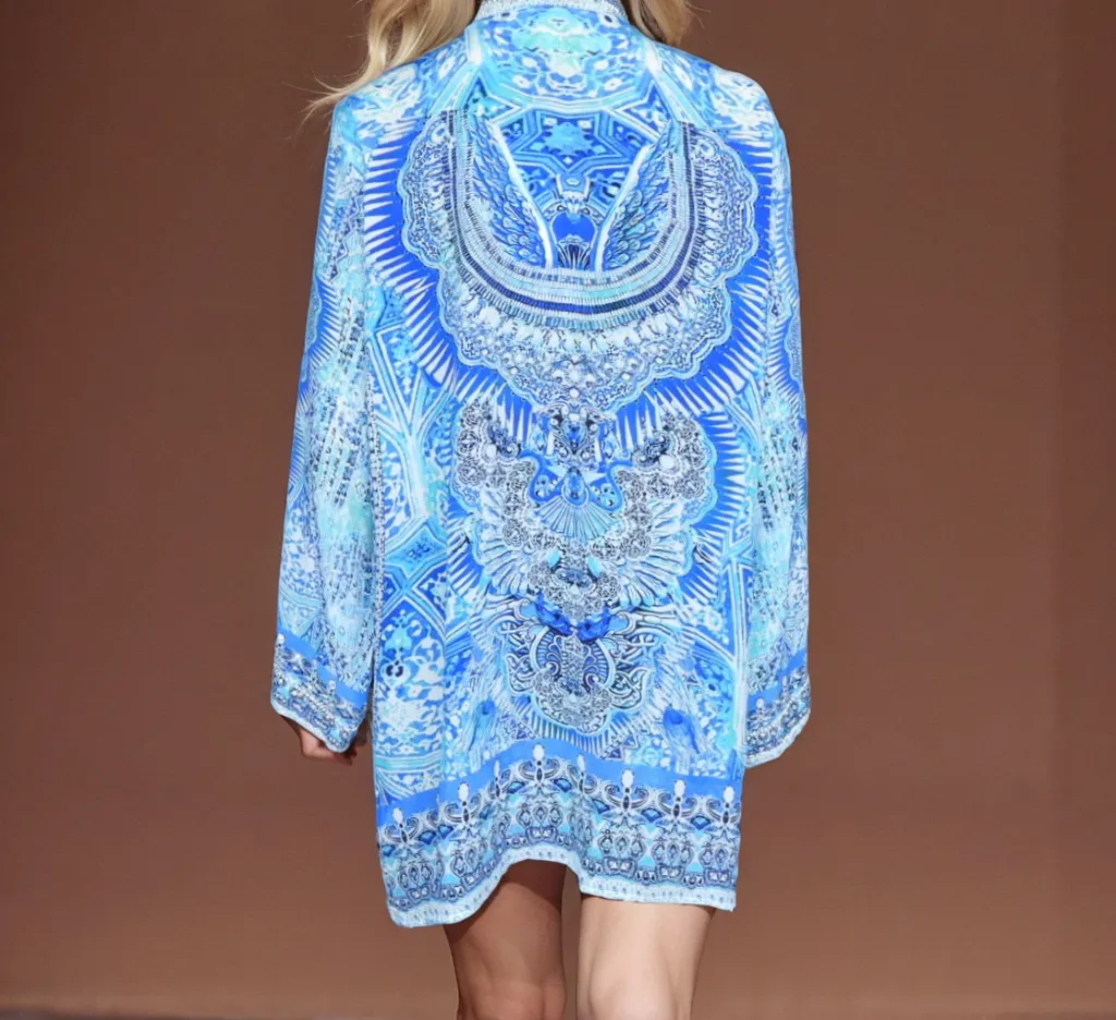 Silk Embellished Kimono Jacket- Egyptian Blue