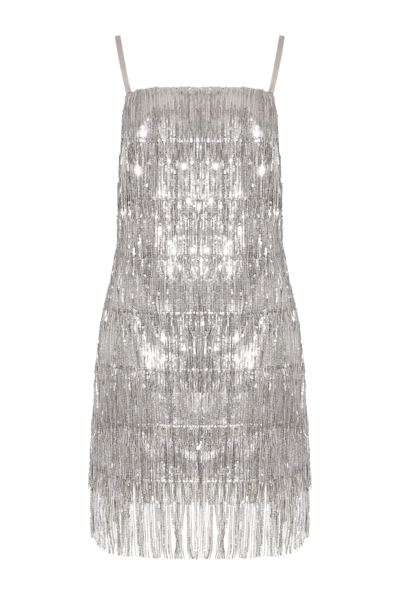 SILVI Silver Sequin Fringe Cocktail Dress