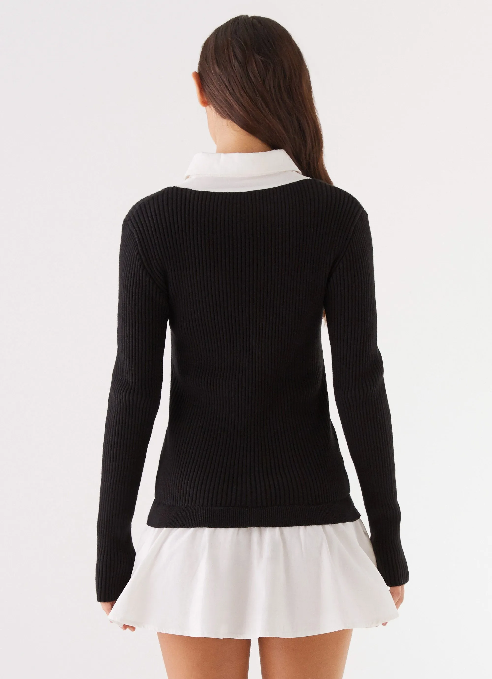 Somerville Knitted Shirt Dress - Black/White