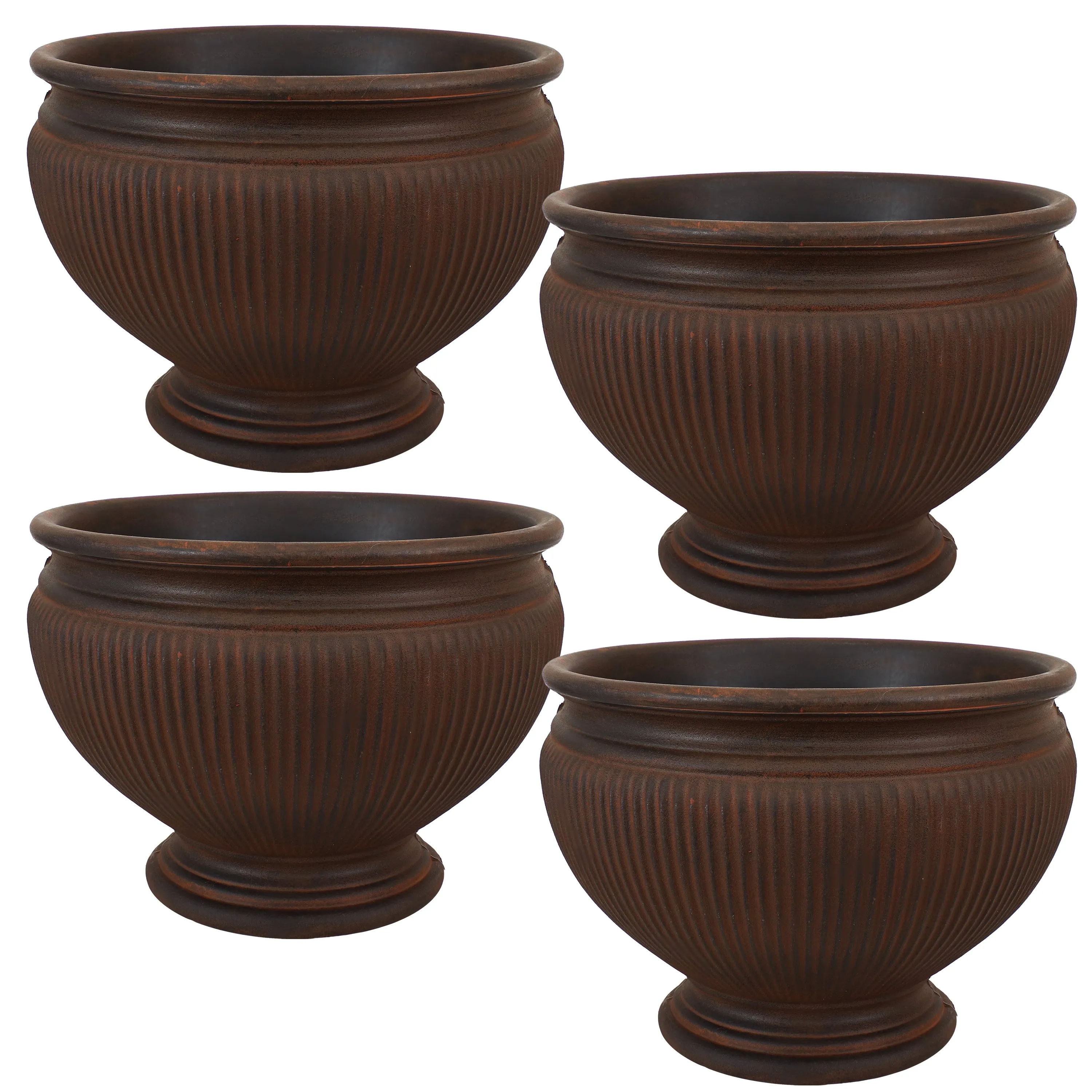 Sunnydaze Elizabeth Polyresin Outdoor Ribbed Urn Planter Pot - Rust