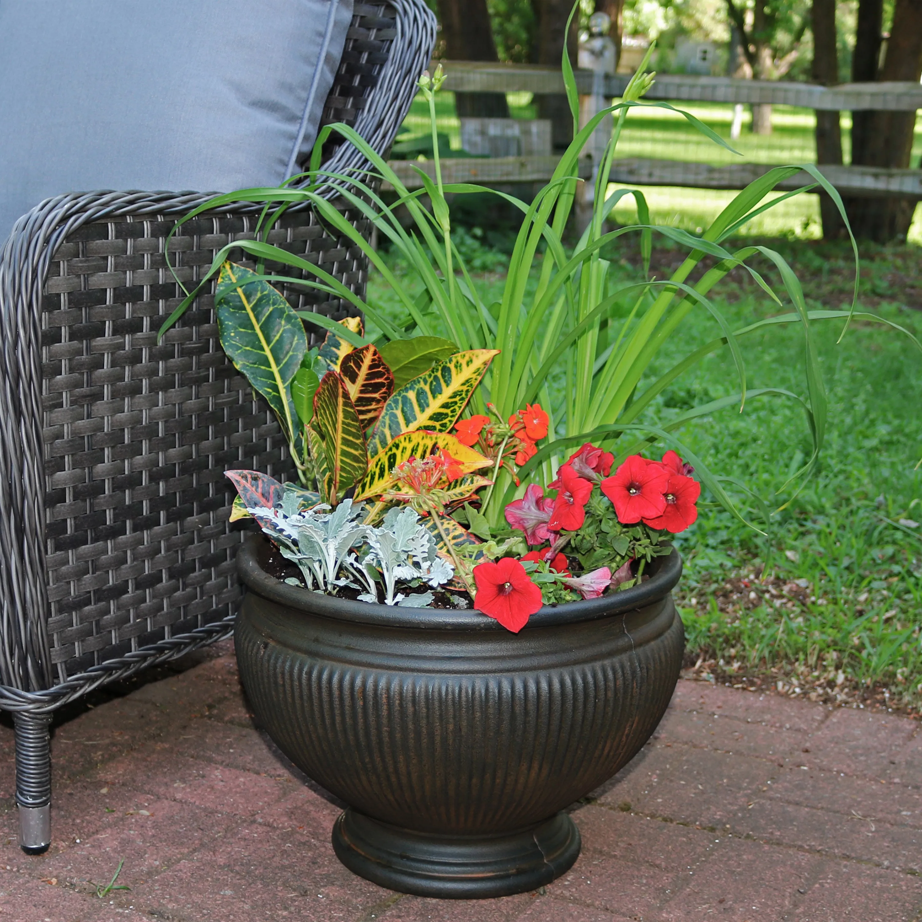 Sunnydaze Elizabeth Polyresin Outdoor Ribbed Urn Planter Pot - Rust