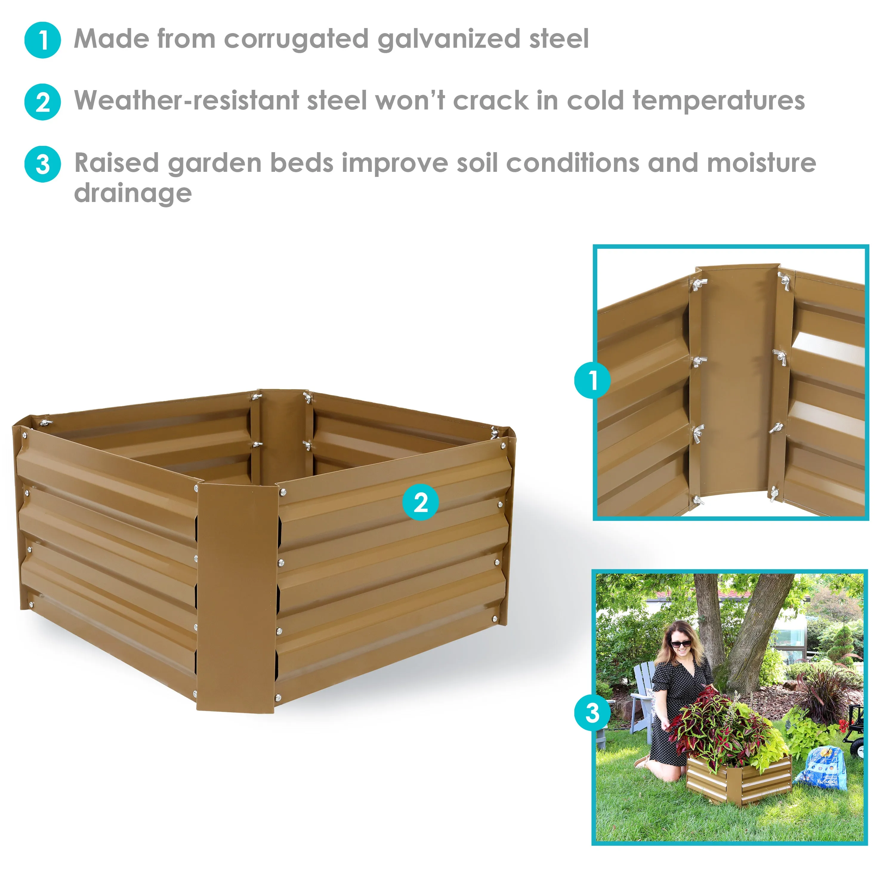 Sunnydaze Galvanized Steel Raised Garden Bed - Square - 24"