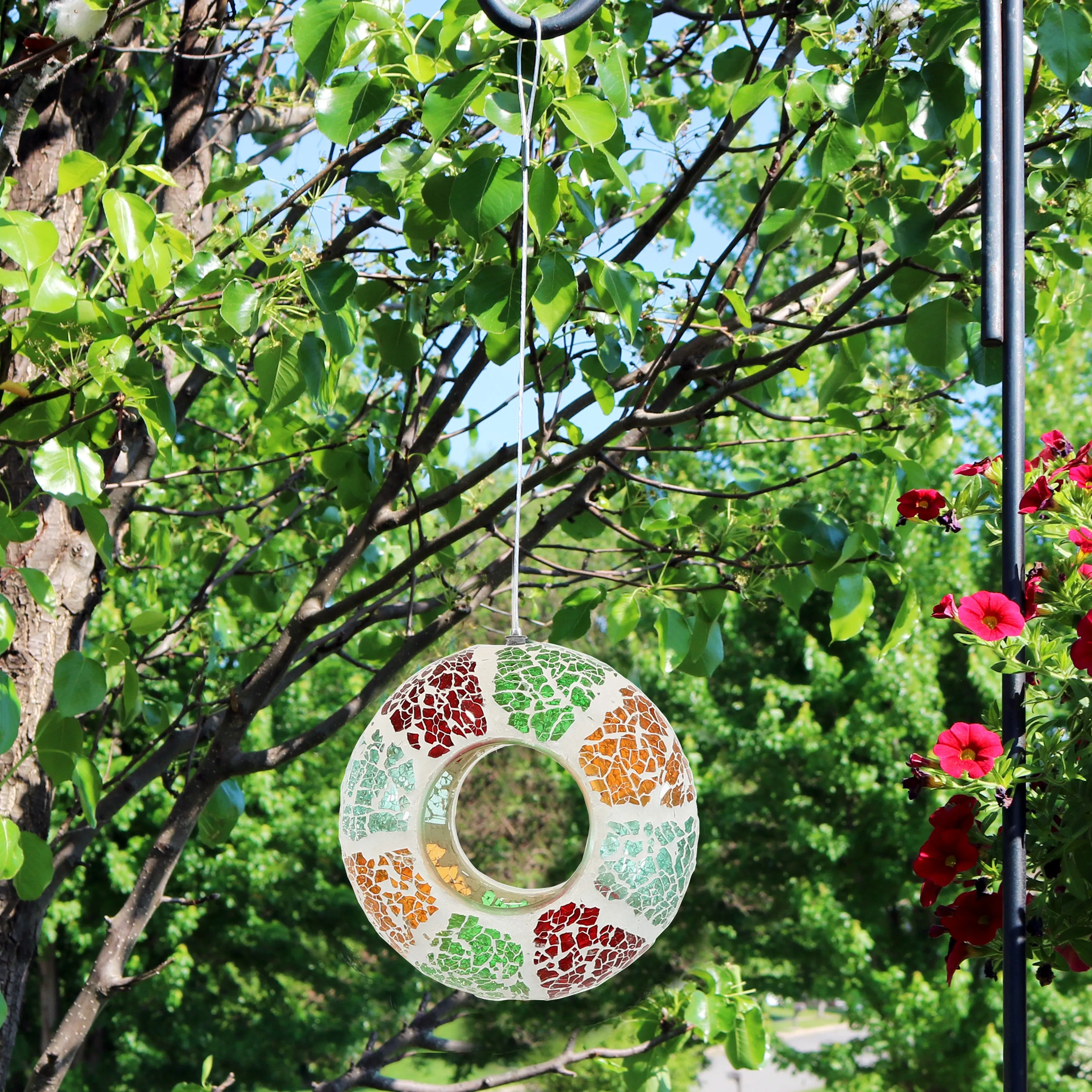 Sunnydaze Mosaic Fly-Through Hanging Bird Feeder - 6"