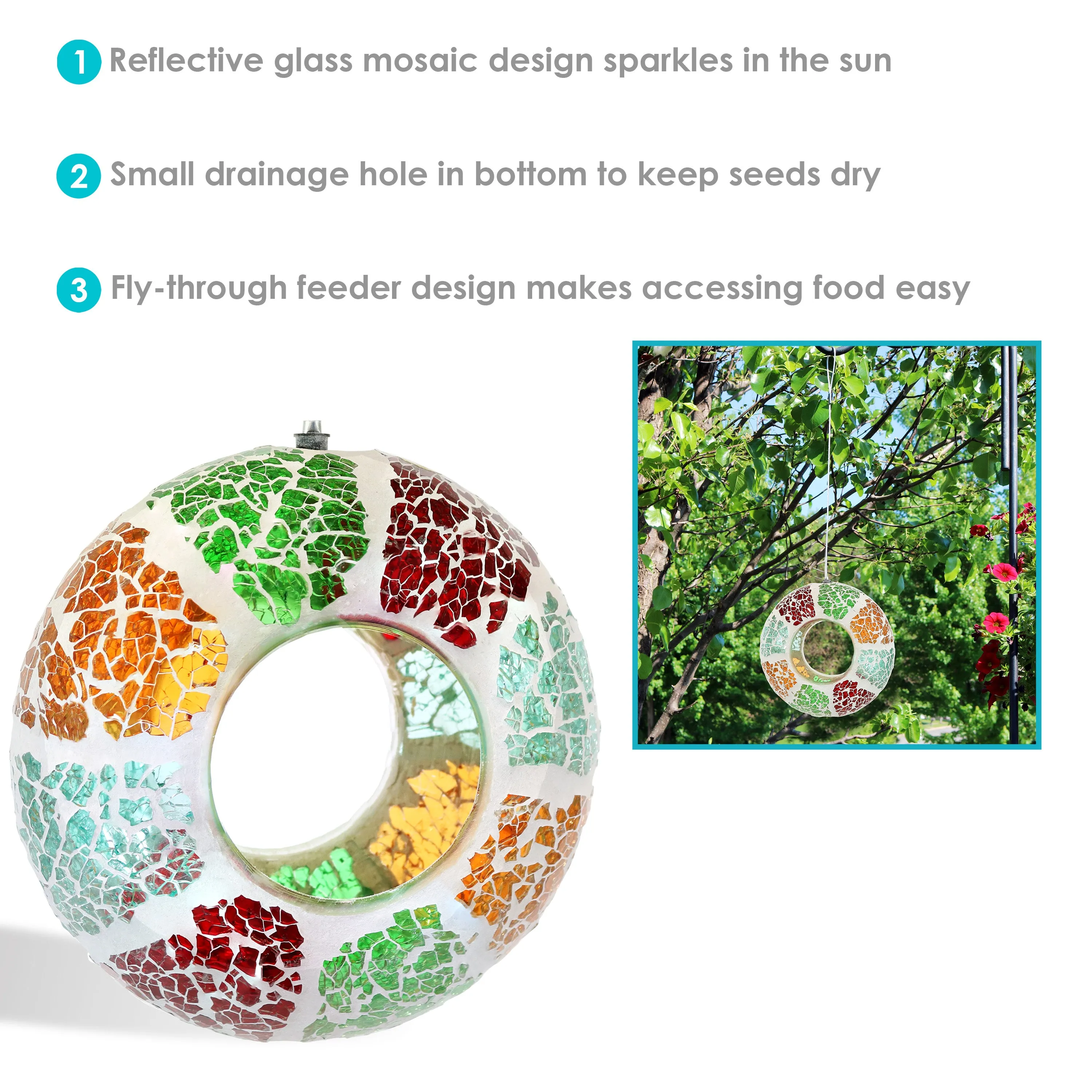 Sunnydaze Mosaic Fly-Through Hanging Bird Feeder - 6"