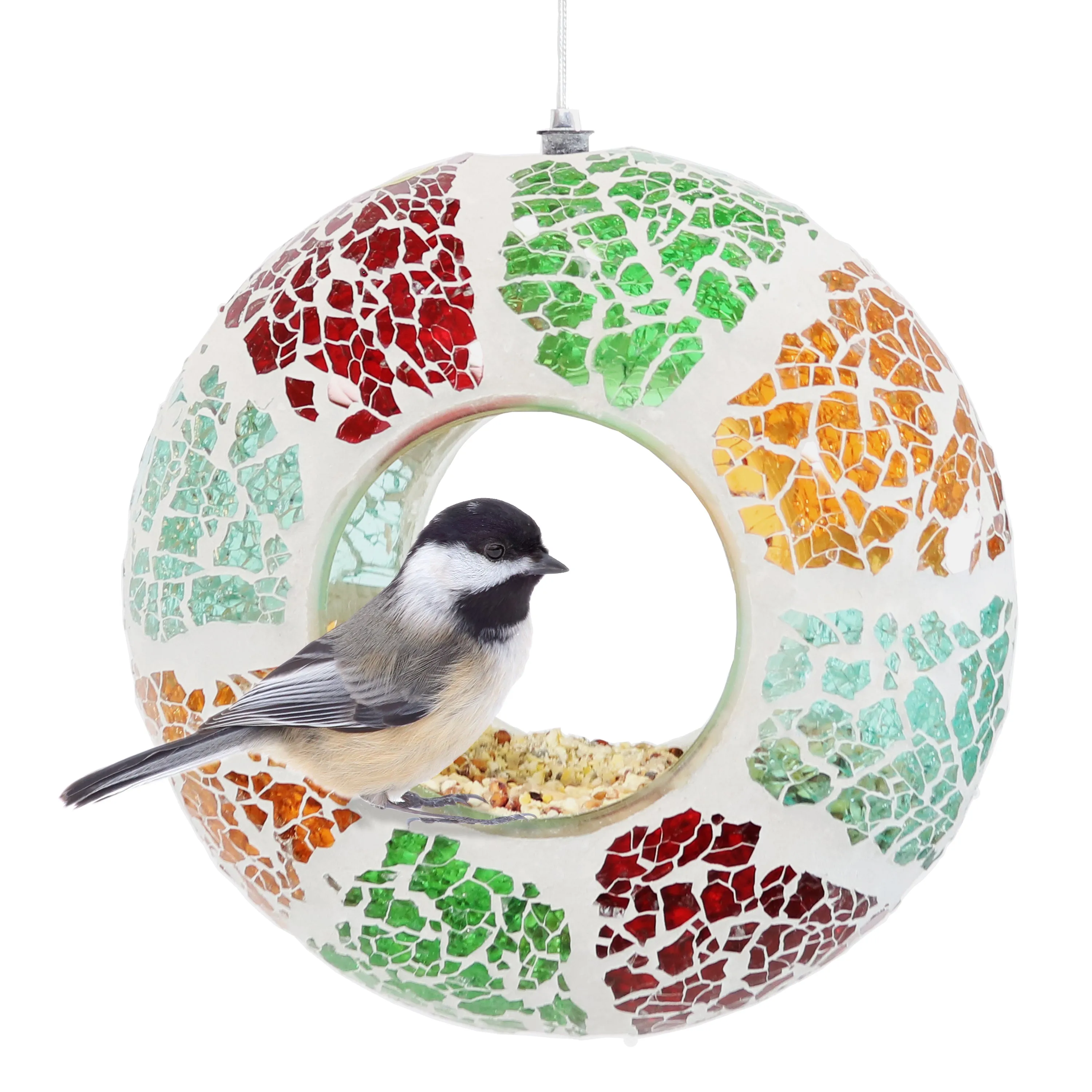 Sunnydaze Mosaic Fly-Through Hanging Bird Feeder - 6"