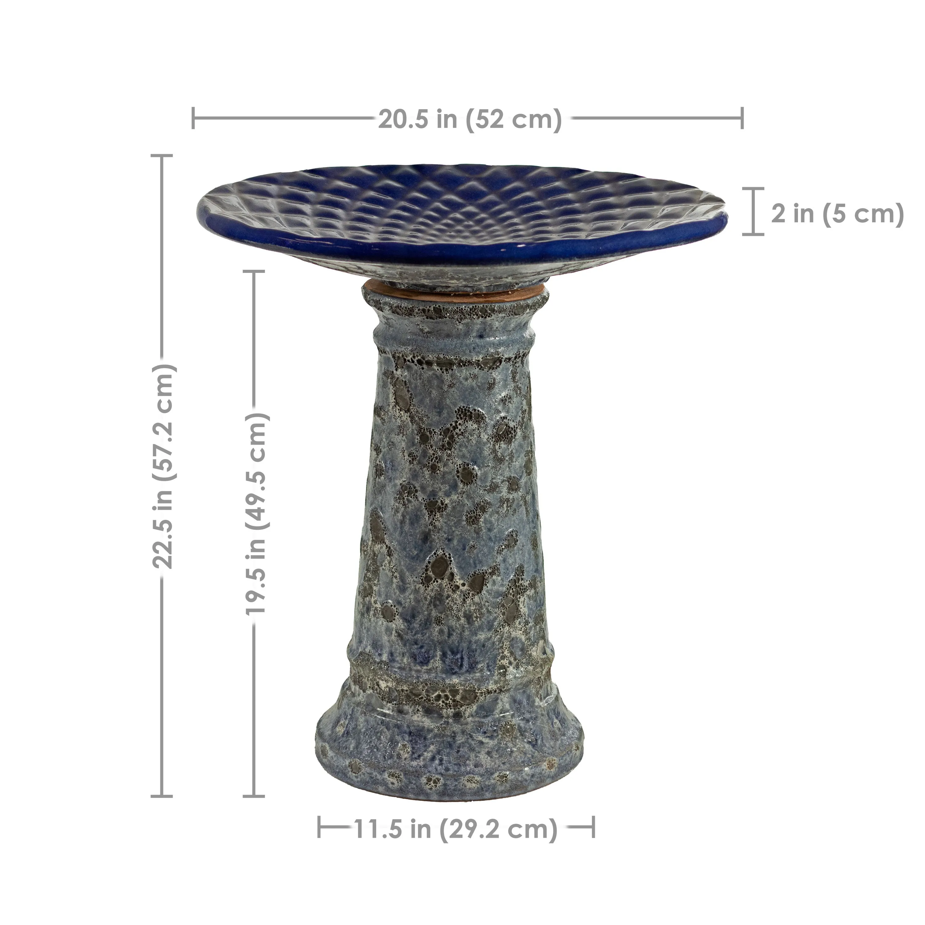 Sunnydaze Rennes Outdoor Ceramic Bird Bath - Blue Lava Finish - 22.5" H