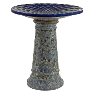 Sunnydaze Rennes Outdoor Ceramic Bird Bath - Blue Lava Finish - 22.5" H