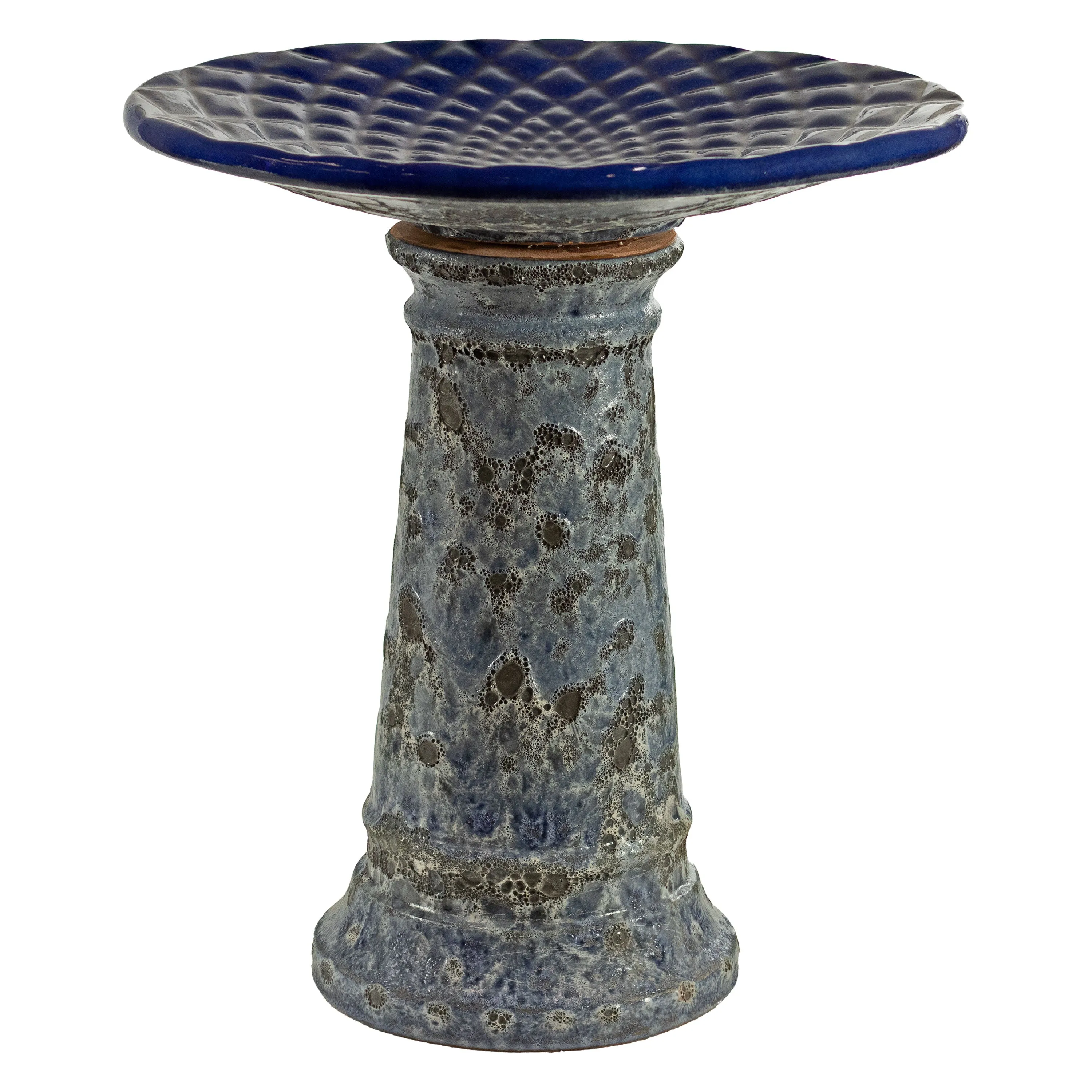 Sunnydaze Rennes Outdoor Ceramic Bird Bath - Blue Lava Finish - 22.5" H