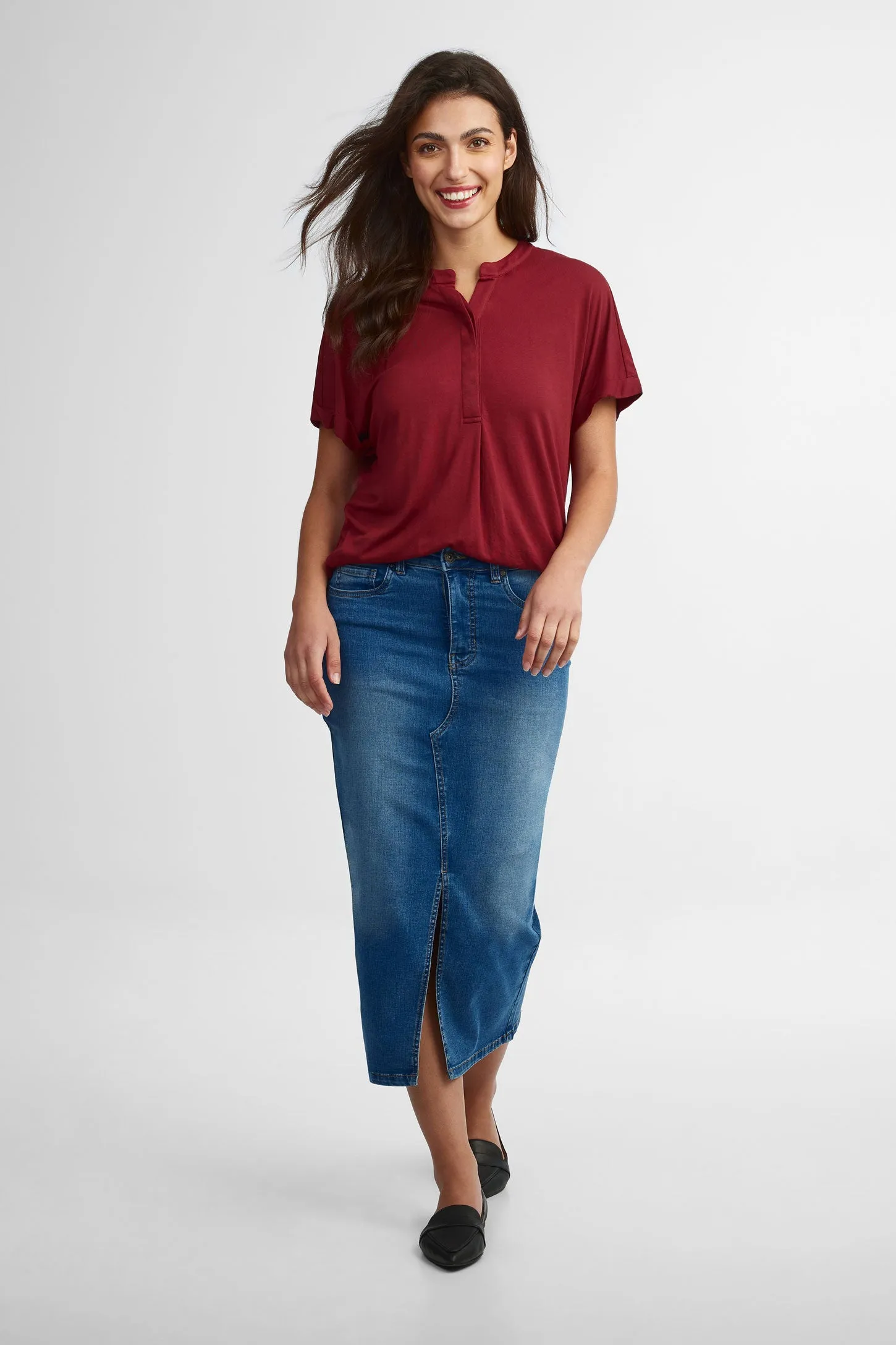 T-shirt henley modal - Femme