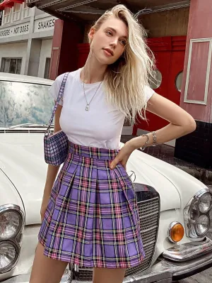 Tartan High Waist Pleated Skirt