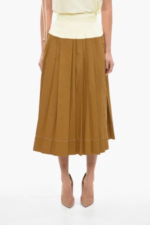 Tory Burch Two Tone Popeline Cotton Accordion Skirt