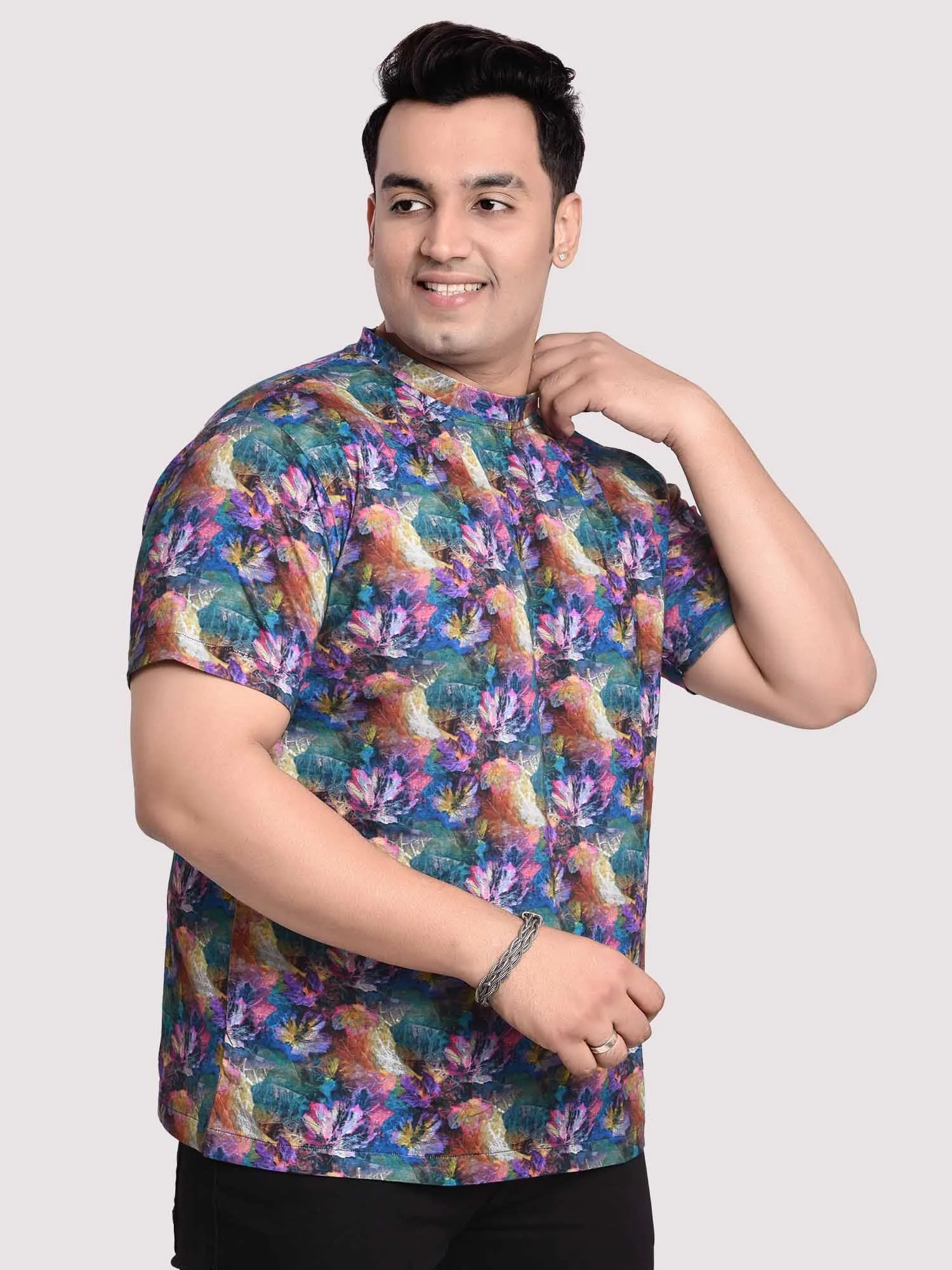 Tropical  Flower Digital Printed Round Neck T-Shirt Men's Plus Size