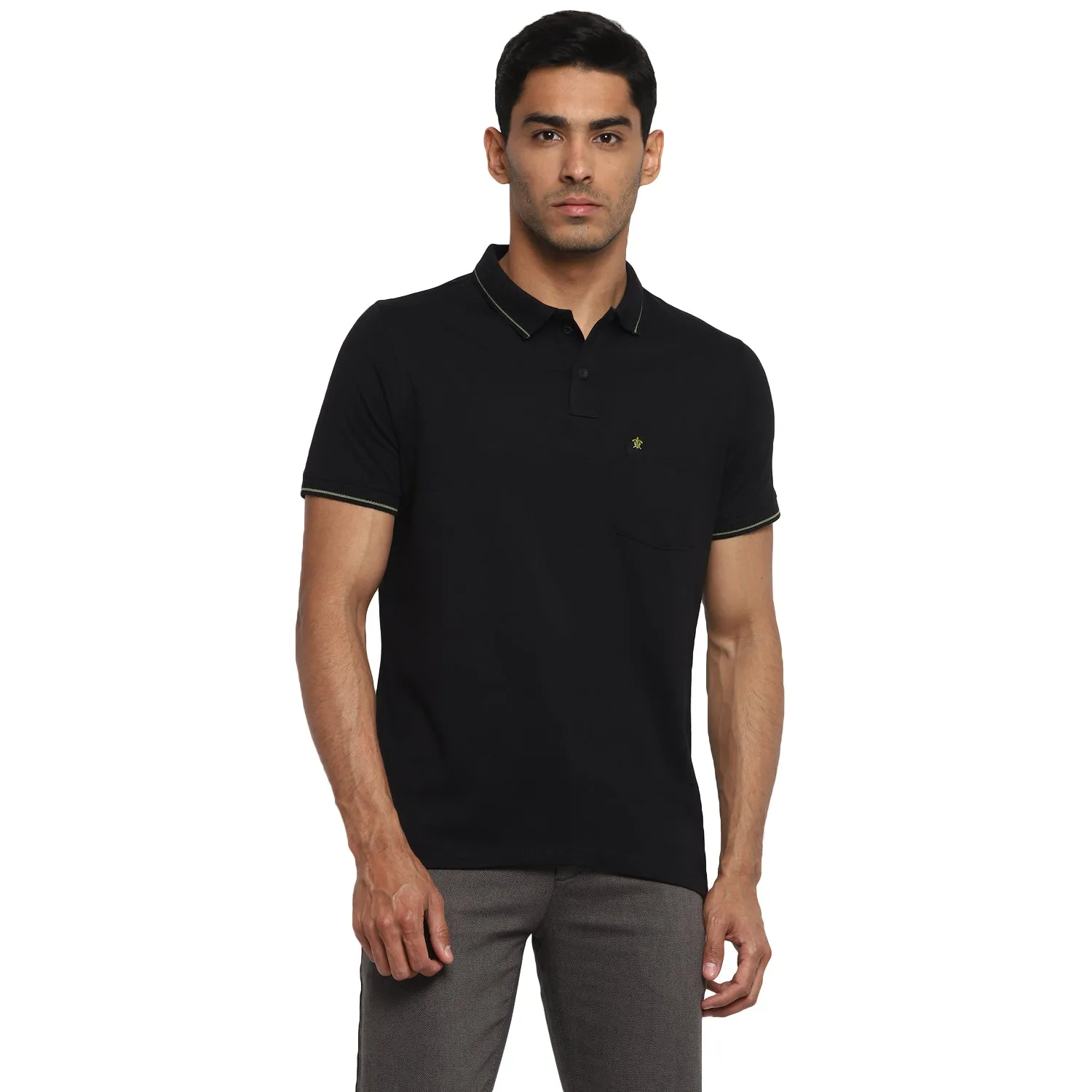 Turtle Men Essentials Black Solid Polo Neck T-Shirts