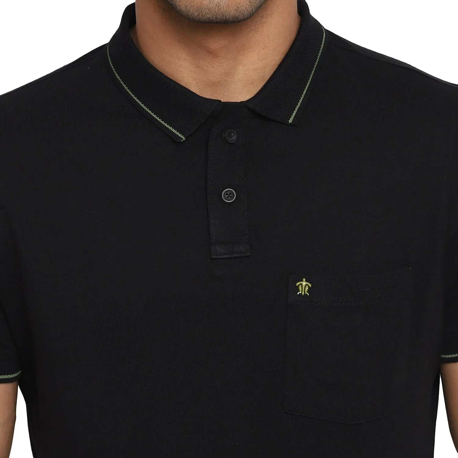 Turtle Men Essentials Black Solid Polo Neck T-Shirts