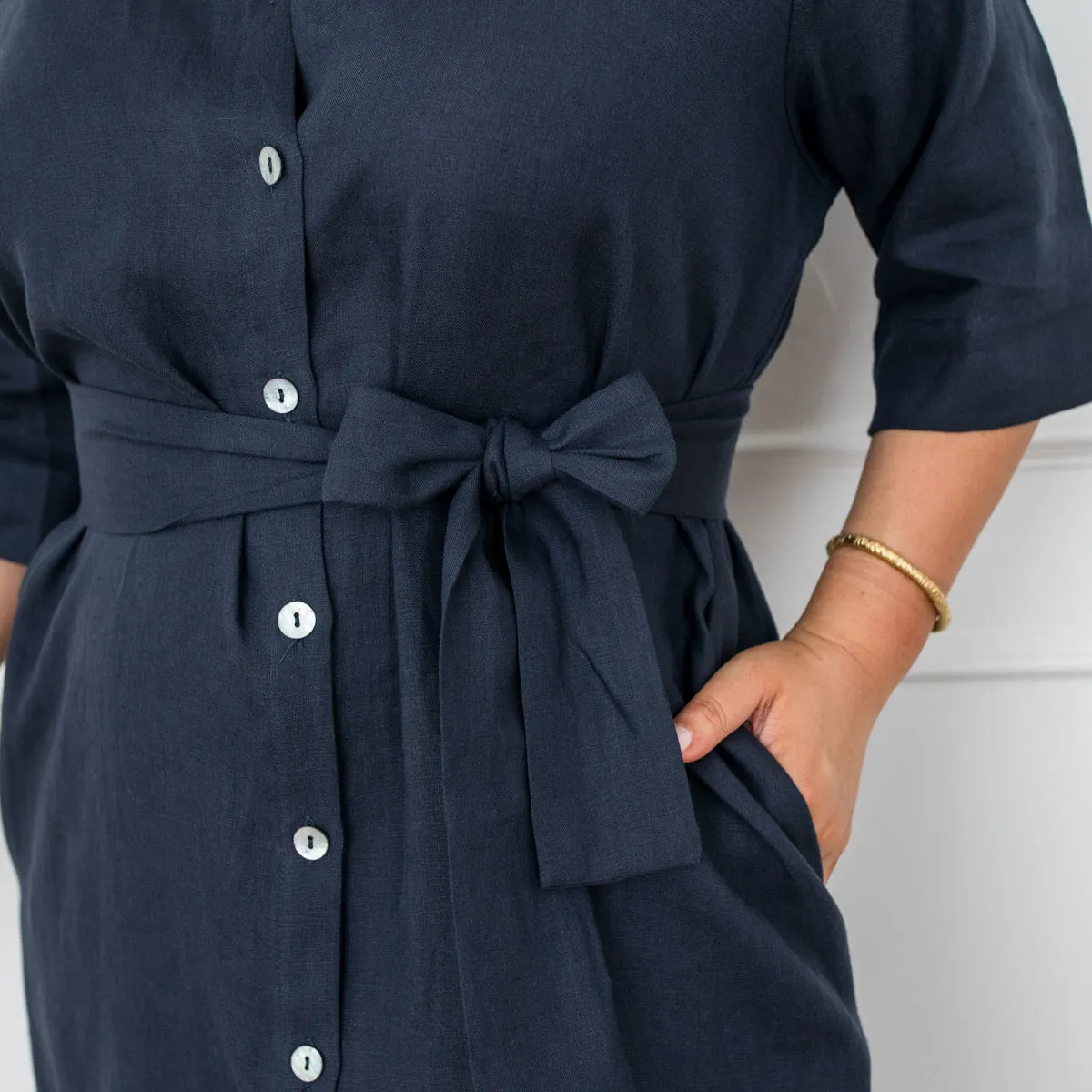 Veronica linen shirt dress - navy