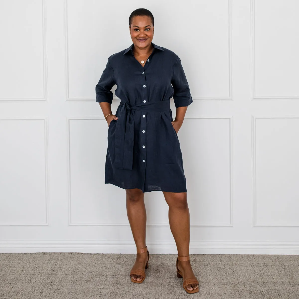 Veronica linen shirt dress - navy