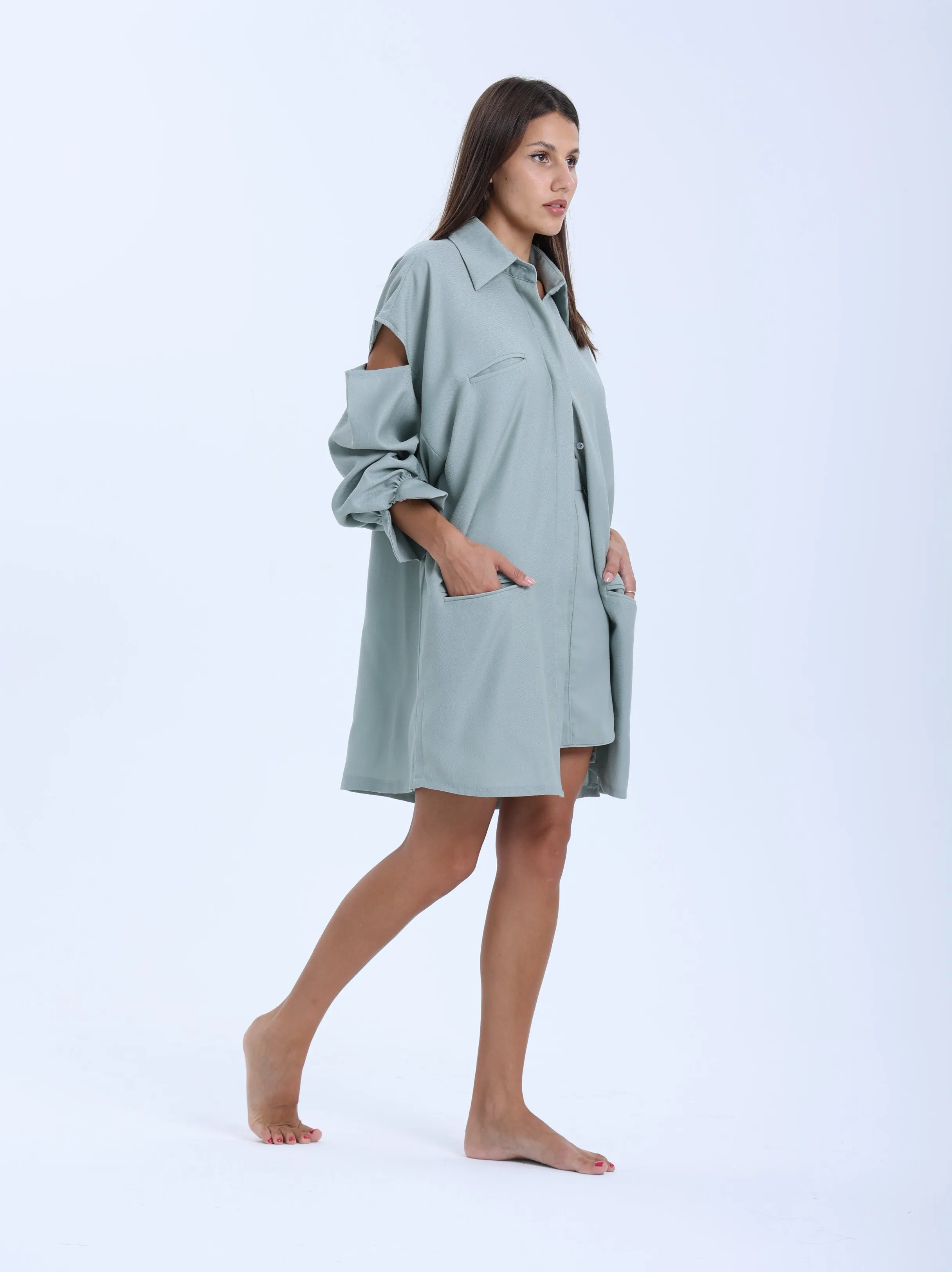 Ville-Marie Structured Shirt Dress - Grey Blue