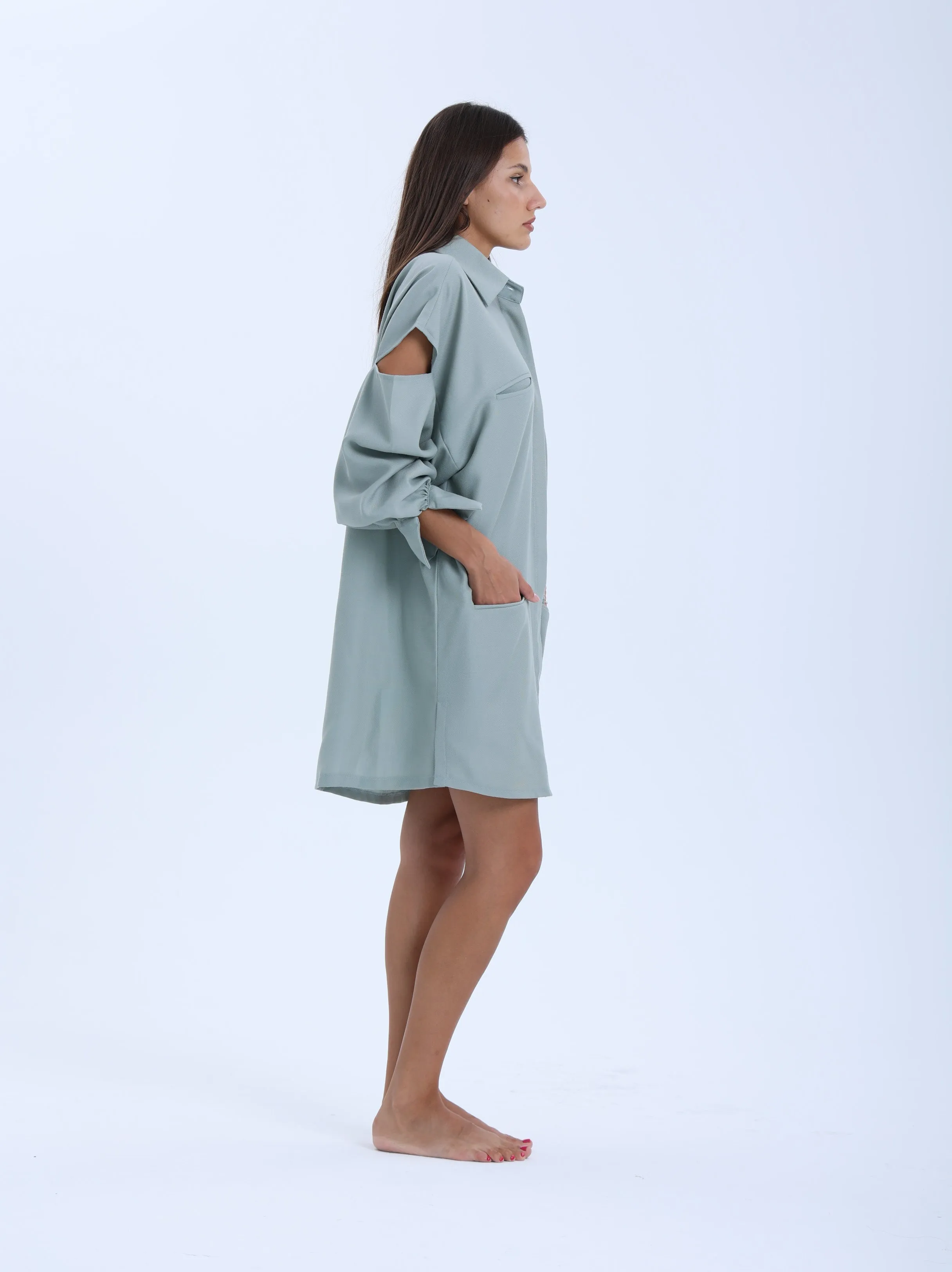 Ville-Marie Structured Shirt Dress - Grey Blue